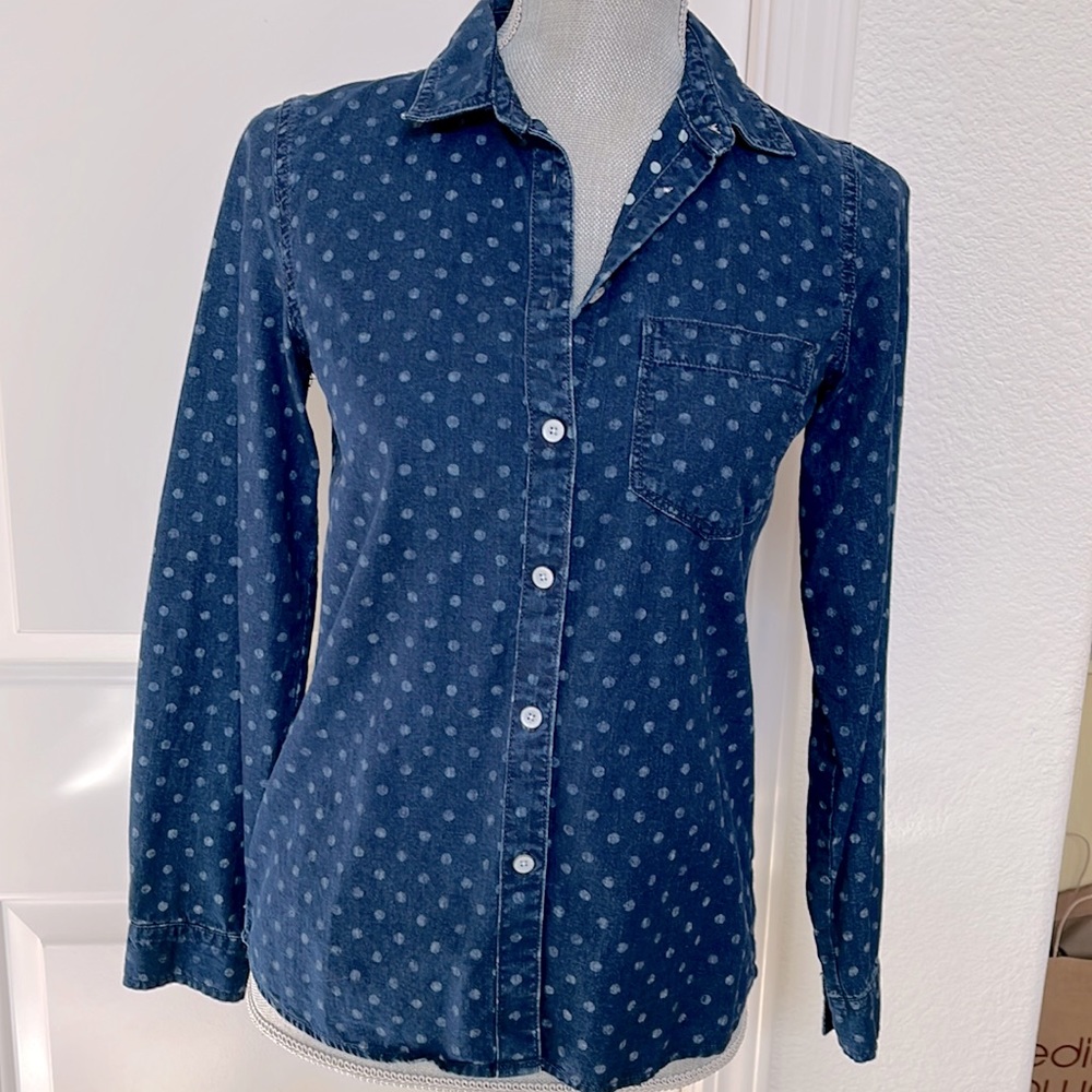 Madewell denim shirt with polka dots, size XS
